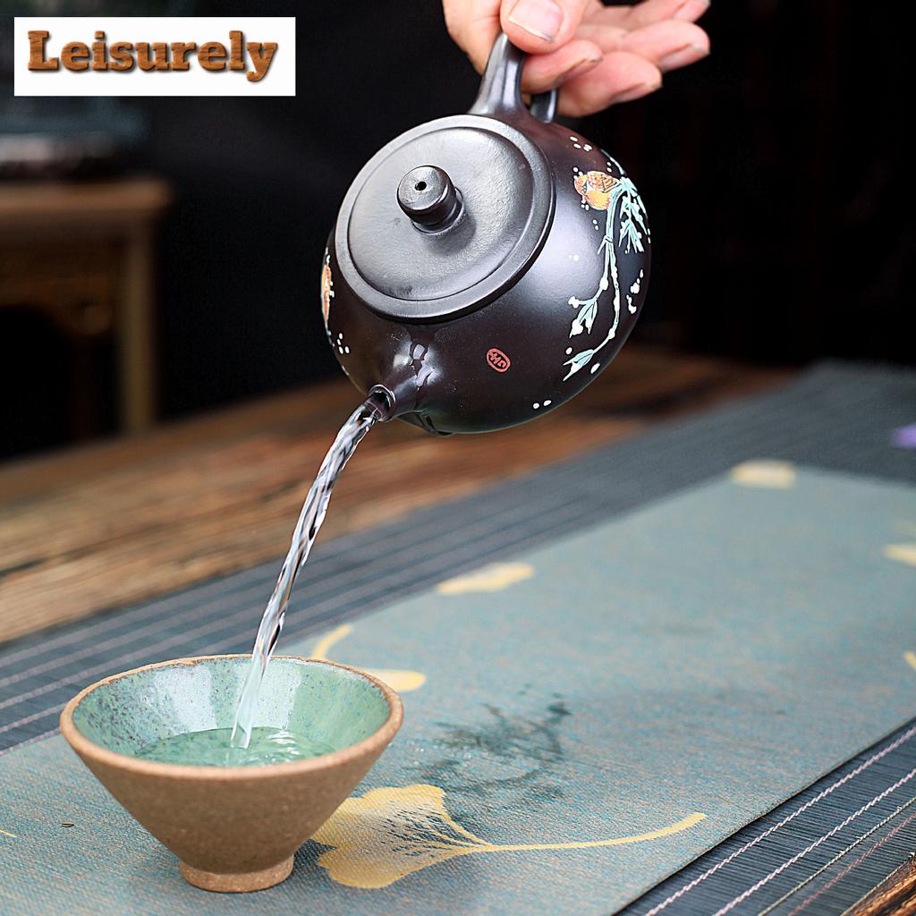 210 мл Винтажные чайники из фиолетовой глины Исин, ручная работа, крышка с заподлицо, каменный черпак, чайник для заваривания черного ила, набор для чая «Цзыша»