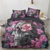 3D Printed Gothic Skull Rose Microfiber Duvet Cover Soft and Comfortable 3-piece Bedding Set with Zipper and 2 Pillowcases