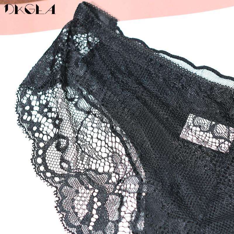 DKGEA 3 шт. черные сексуальные трусики с низкой посадкой женское нижнее белье кружевные трусы прозрачные трусы