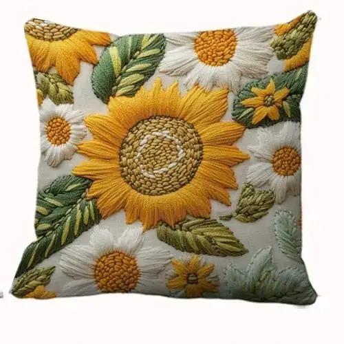 Домашний Декор Подсолнухи и Ромашки Цветочный Узор Наволочка с Рисунком Чехол для Подушки Подходит для Дивана Спальни Автомобиля Наволочка