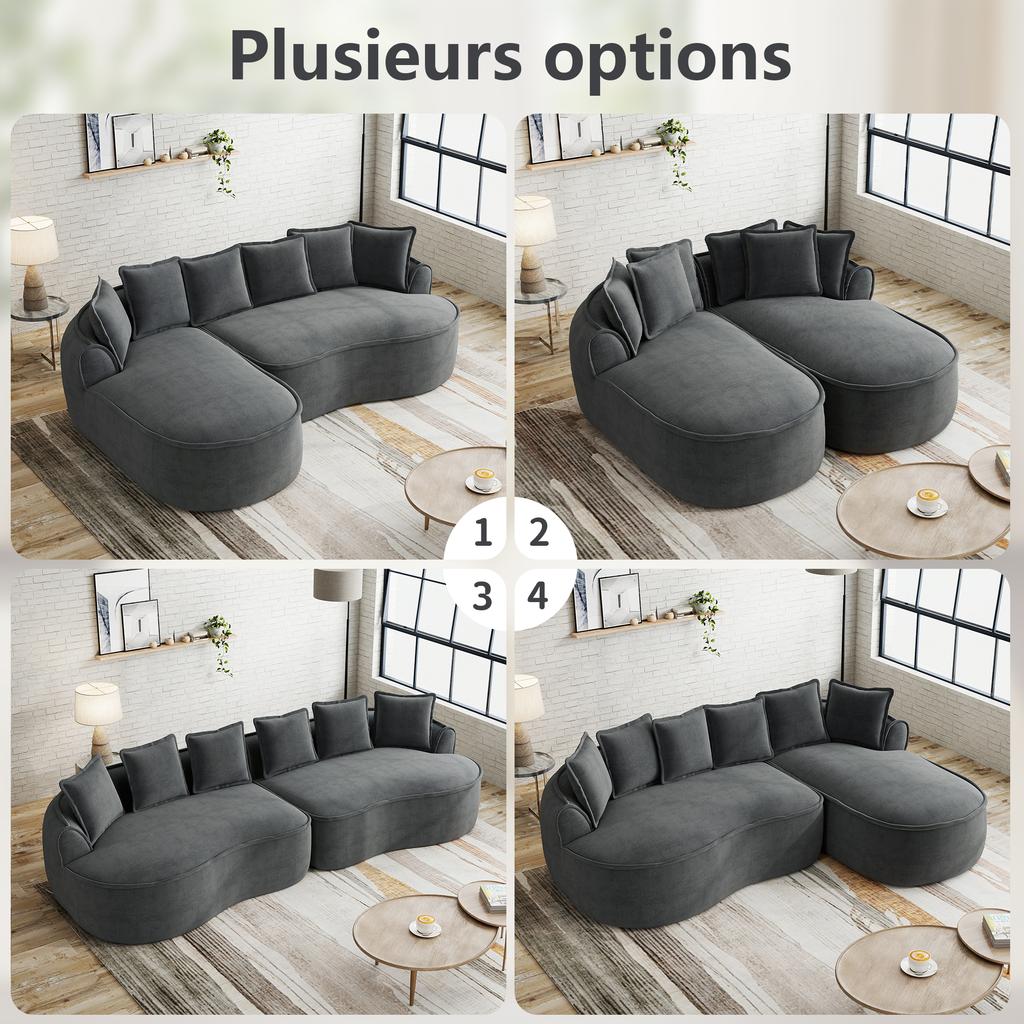 Comfortable Chenille Cloud Double Sofa, frameless design, extra-large double chaise longue, no assembly required, for living room, Grey