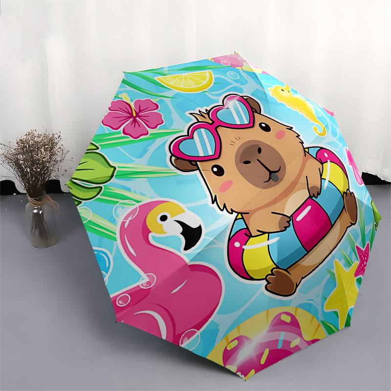 1PC Guinea pig, summer Umbrella-8-Rib Reinforced Portable Folding Travel Suitable for All Seasons Outdoor Daily , Fun Design-Z0432