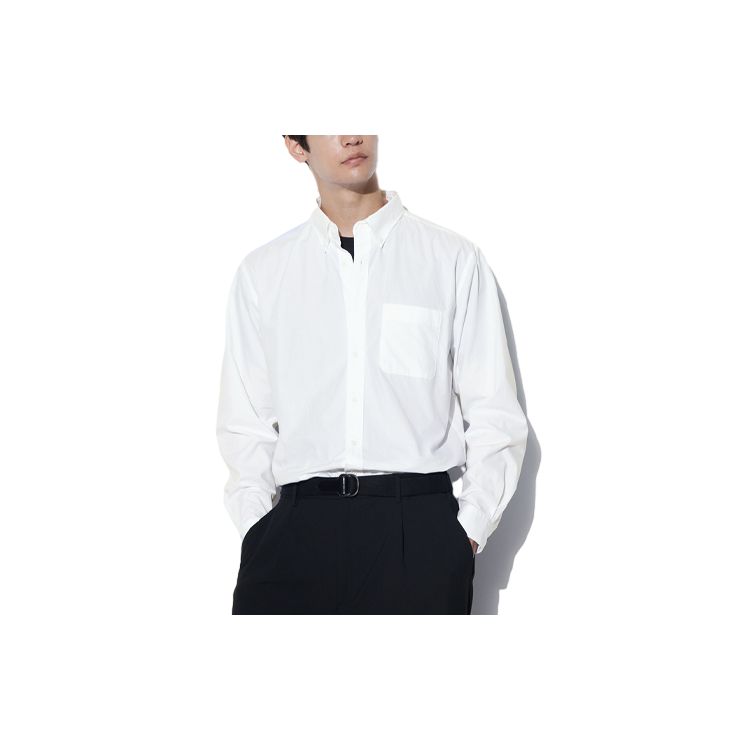 Uniqlo Однотонная рубашка с длинным рукавом на одной пуговице Унисекс рубашки Белый 464930-00