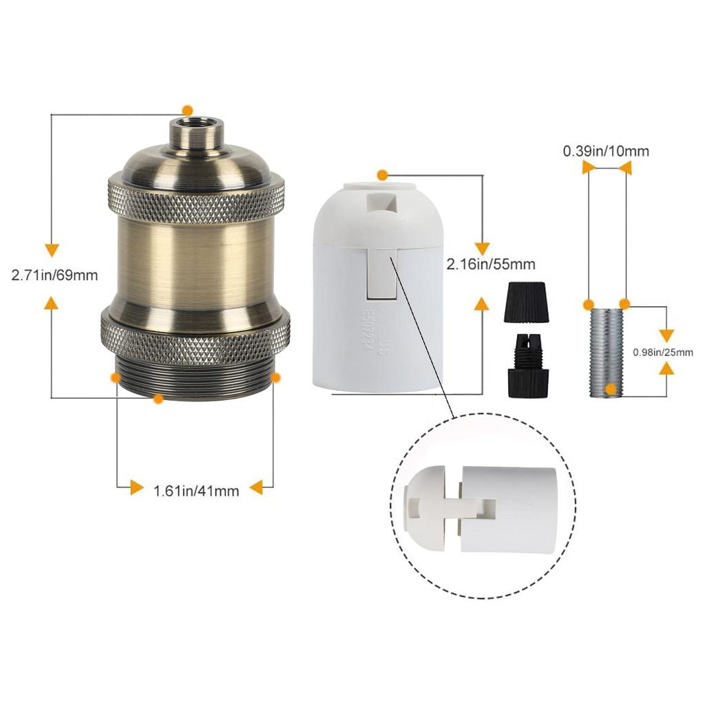 2 Pack E27 Edison Pendant Light Socket Vintage Industrial Hanging Lamp Holder For DIY Decorative Lighting Fixtures