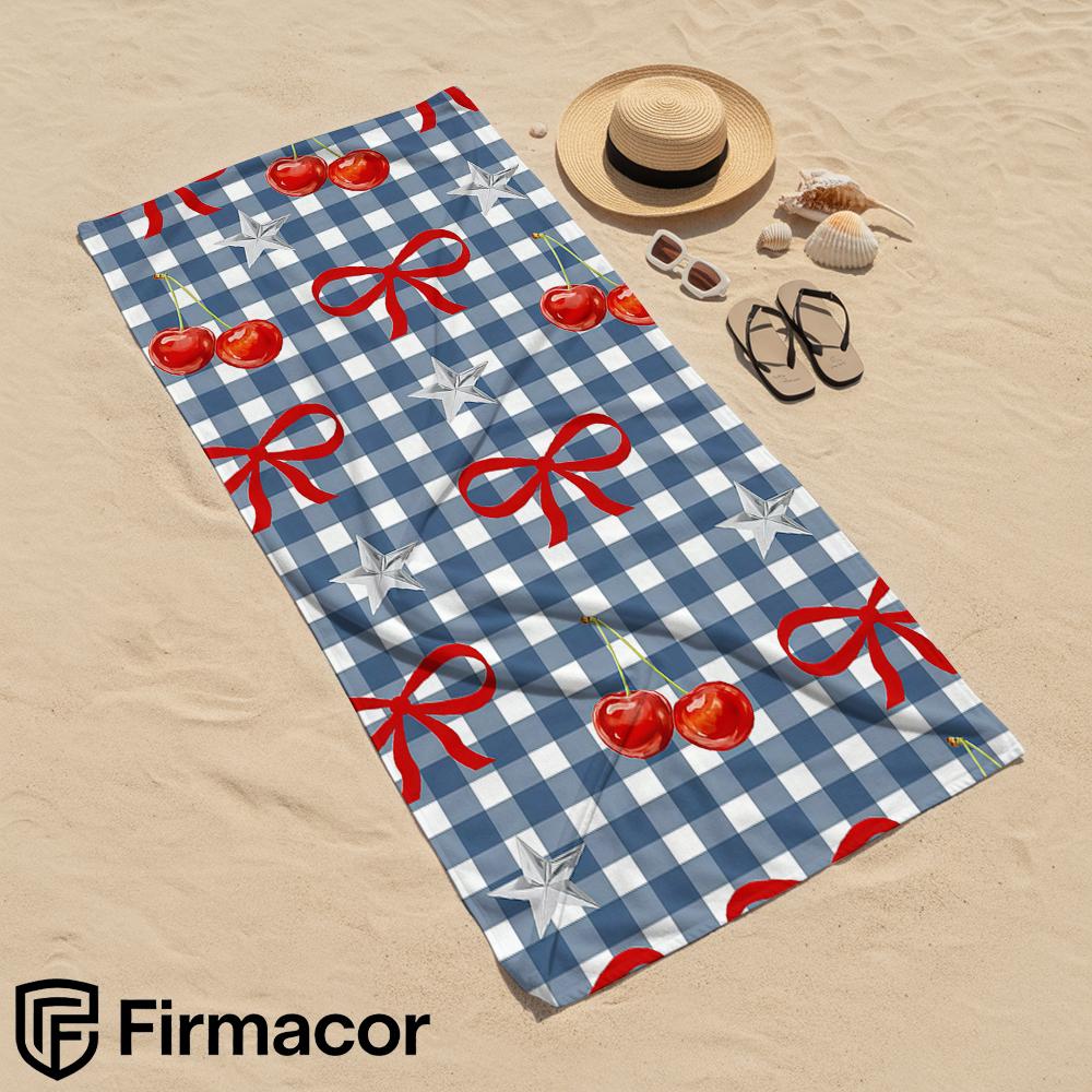 Gingham Cherry Bow Star Cartoon Anime Beach Towel Microfiber Quick Dry Super Absorbent Soft Bath Towel for Kids Adults Travel