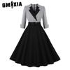 Hepburn Style Sub Cut Black Waist Waist Seven-point Sleeve Vintage Elegant Swing Women's Dress Cotton
