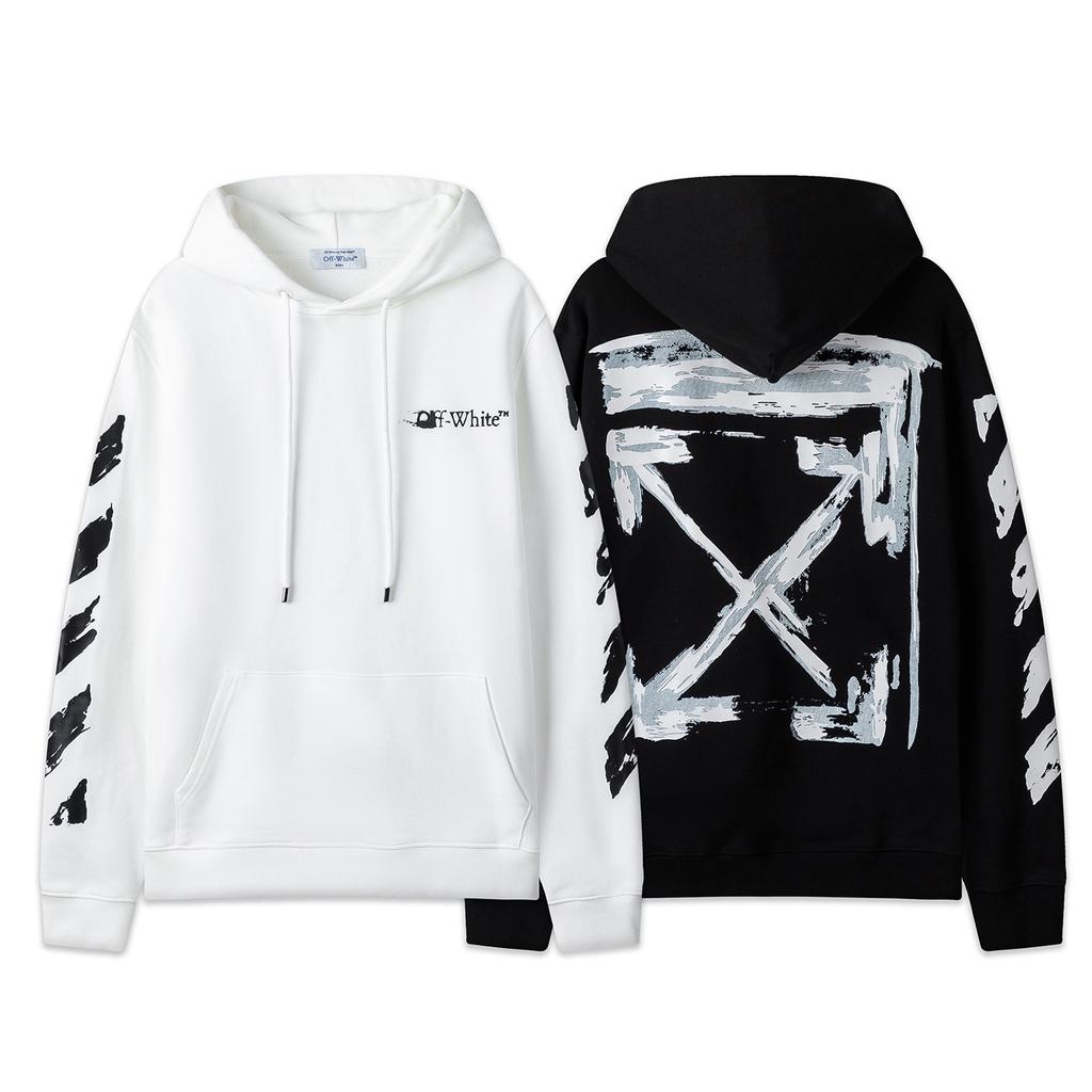 Off-White 2026 Autumn and Winter New Graffiti Arrow Pattern Printed Hooded Sweatshirt for Men and Women