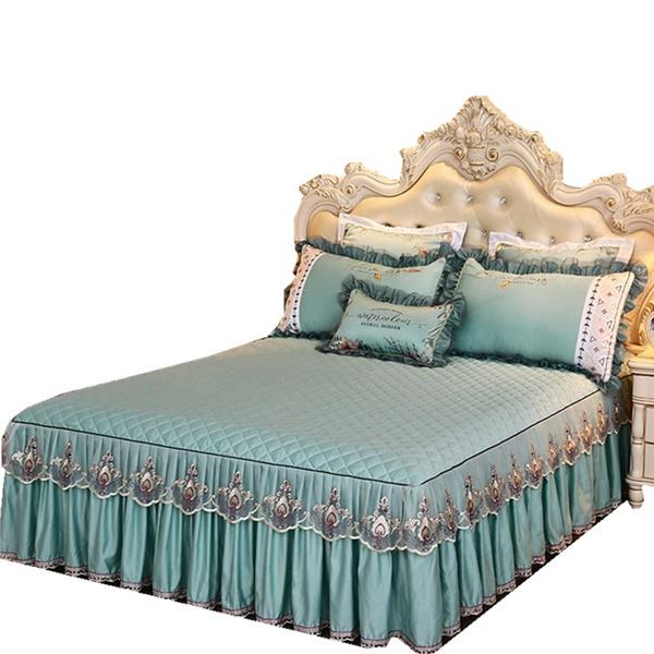 Роскошное кружевное покрывало принцессы, простыни-юбки, утолщенная стеганая простыня, постельное белье, нескользящий наматрасник Queen King для королевы