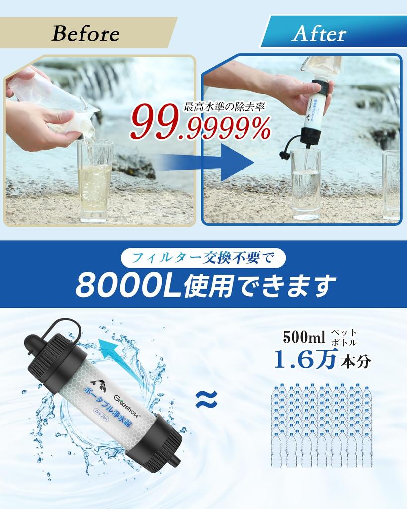 Greeshow Portable Water Outdoor Water Disaster Prevention 8000L Purified Water Japanese Disaster Prevention Simple Water Hollow Fiber No Filter