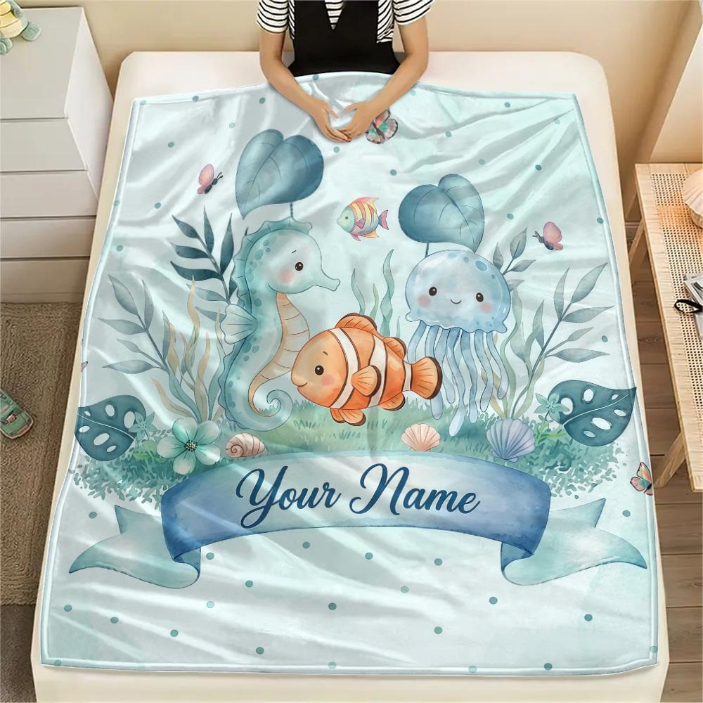 Custom Name Customizable Animal Banner Art Flannel Blanket, High quality Comfortable for All Seasons, Home Decor, Warmth and Comfort