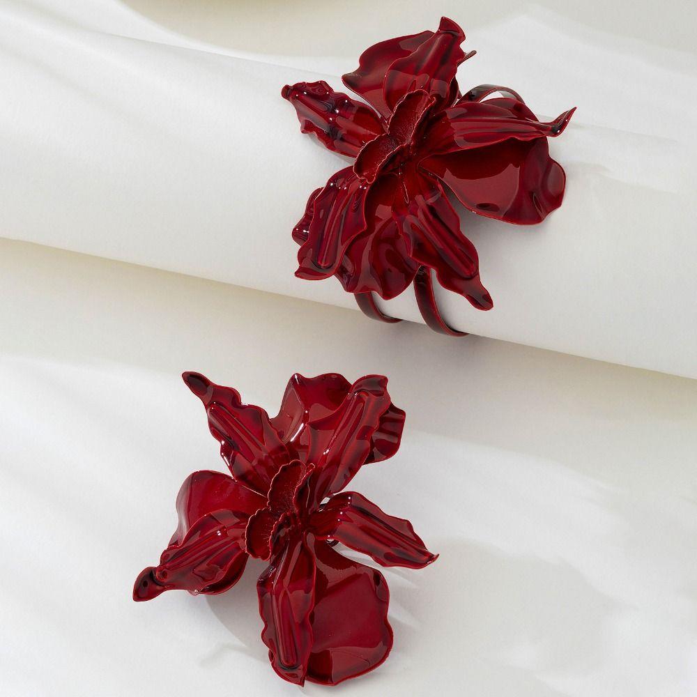 Роскошные большие серьги-цветы, ожерелье с красным цветком, браслет, кольца, ювелирные аксессуары