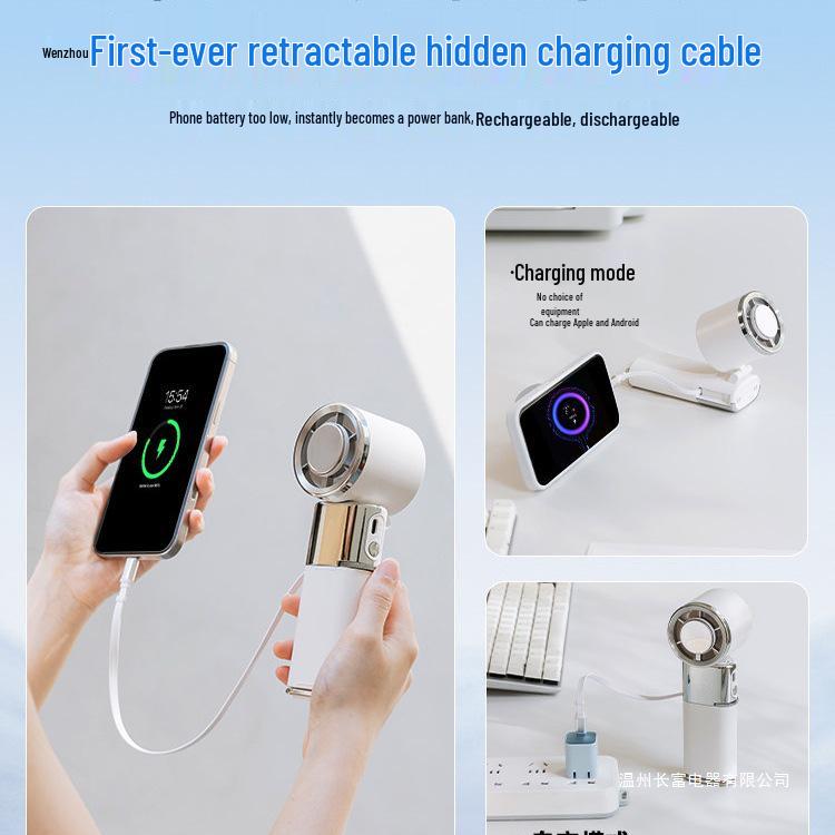 Portable High-Speed Handheld Fan with Long Battery & Retractable Charging Cable - 2025 Model