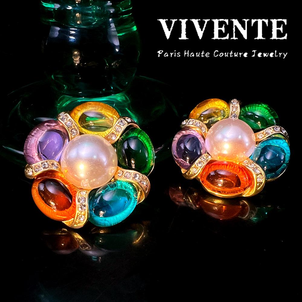 Оригинальные ретро клипсы для ушей из 18-каратного золота с разноцветным стеклом в средневековом стиле, не требующие прокола