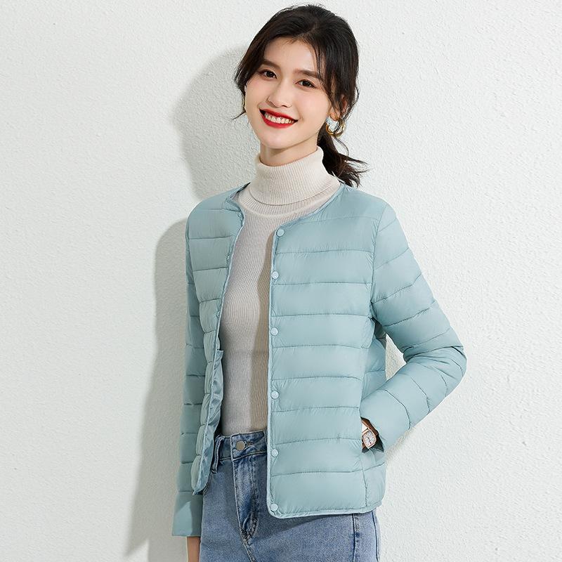 Lightweight Cotton Jacket Female. 2022 Autumn and Winter New Item, Warm Inner Liner, Solid Color, Round V-neck, Coat Base, Short Down Cotton Jacket