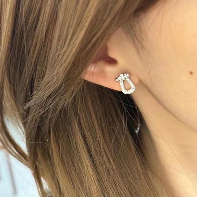 Серьги-гвоздики в виде подковы с бриллиантами, покрытые 18-каратным золотом - Блестящий, Роскошный Модный Подарок для Девушки