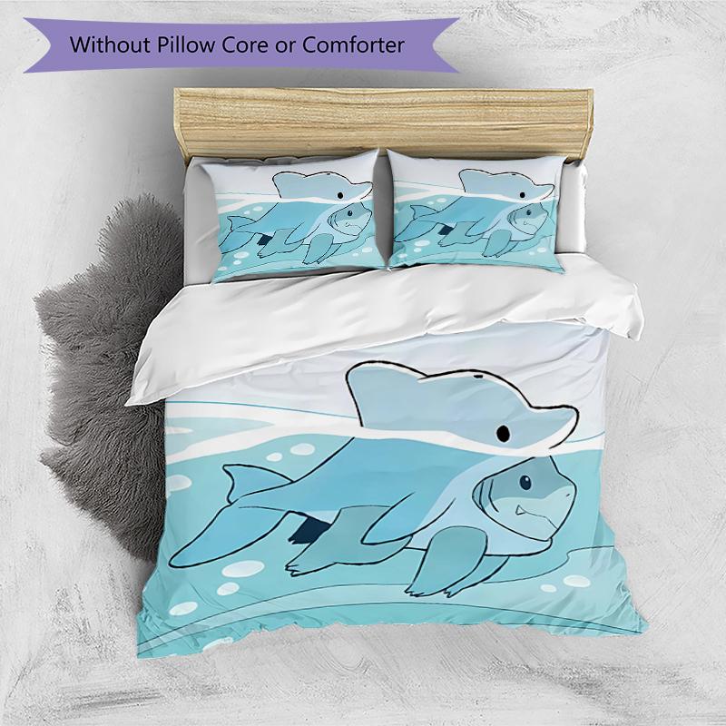 3pcs Jeff the Land Shark5 pattern bedding set duvet cover set includes duvet cover &pillowcases, perfect all season bedroom decoration & gift