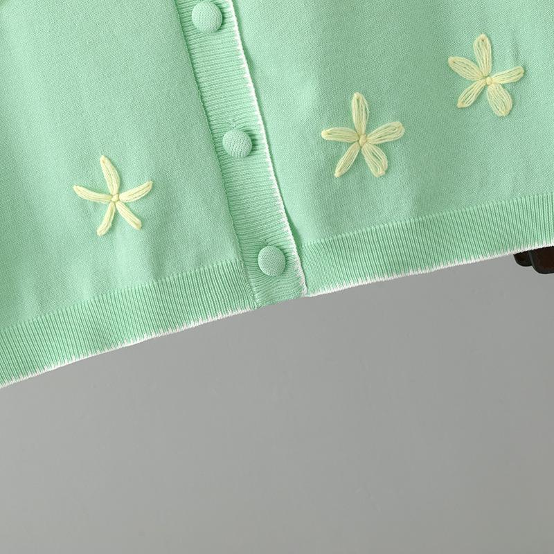 Новая женская летняя футболка с вышивкой, модный вязаный женский кардиган, топ с короткими рукавами