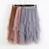 Elastic High Waist Long Tulle Skirt Women Irregular Hem Mesh Tutu Skirt