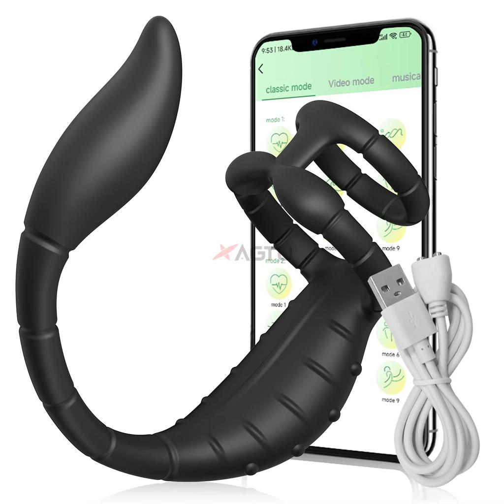 Cock Ring Prostate Vibrator for Male Double Ring Anal Plug Vibrating Delay Ejaculation Male Masturbator Sex Toys for Men 18+