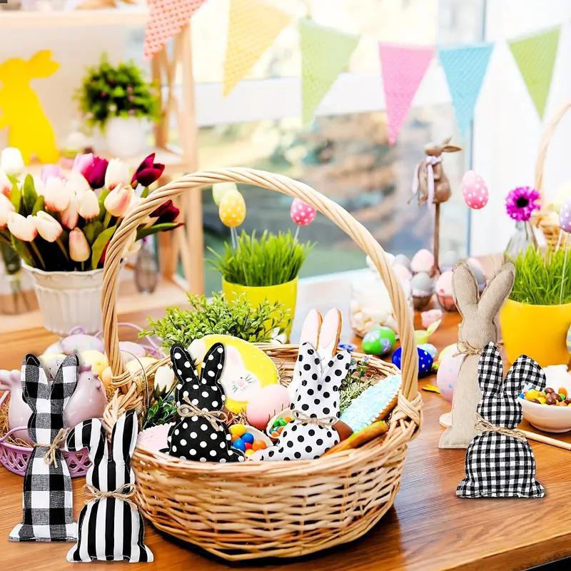 Set Of Six Bunny Tray Ornament Decoration Polka Dot Easter Fabric Cute Plaid Holiday Party Little Fresh