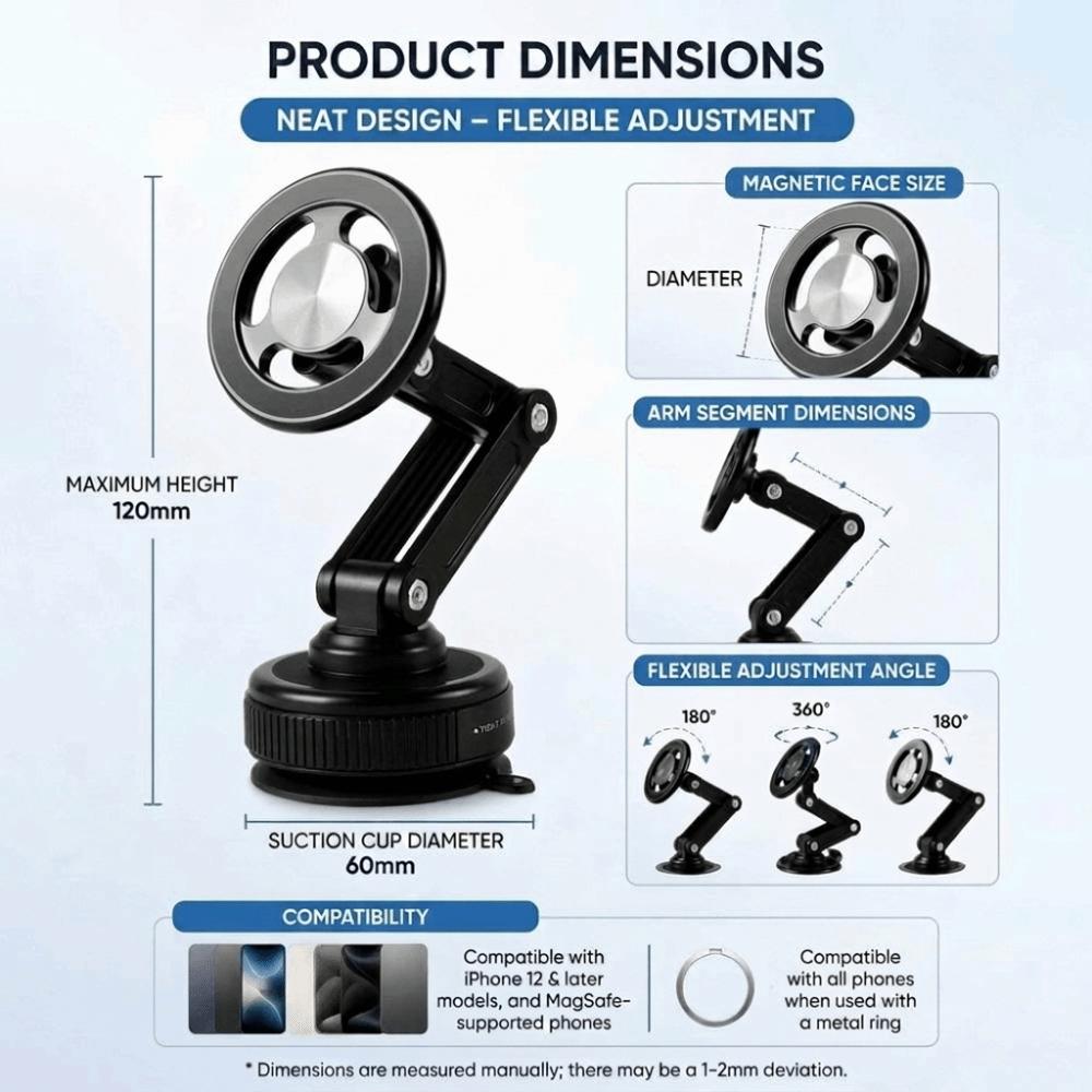 Foldable Vacuum Suction Phone Mount Magnetic Mobile Phone Support Vehicle Interior