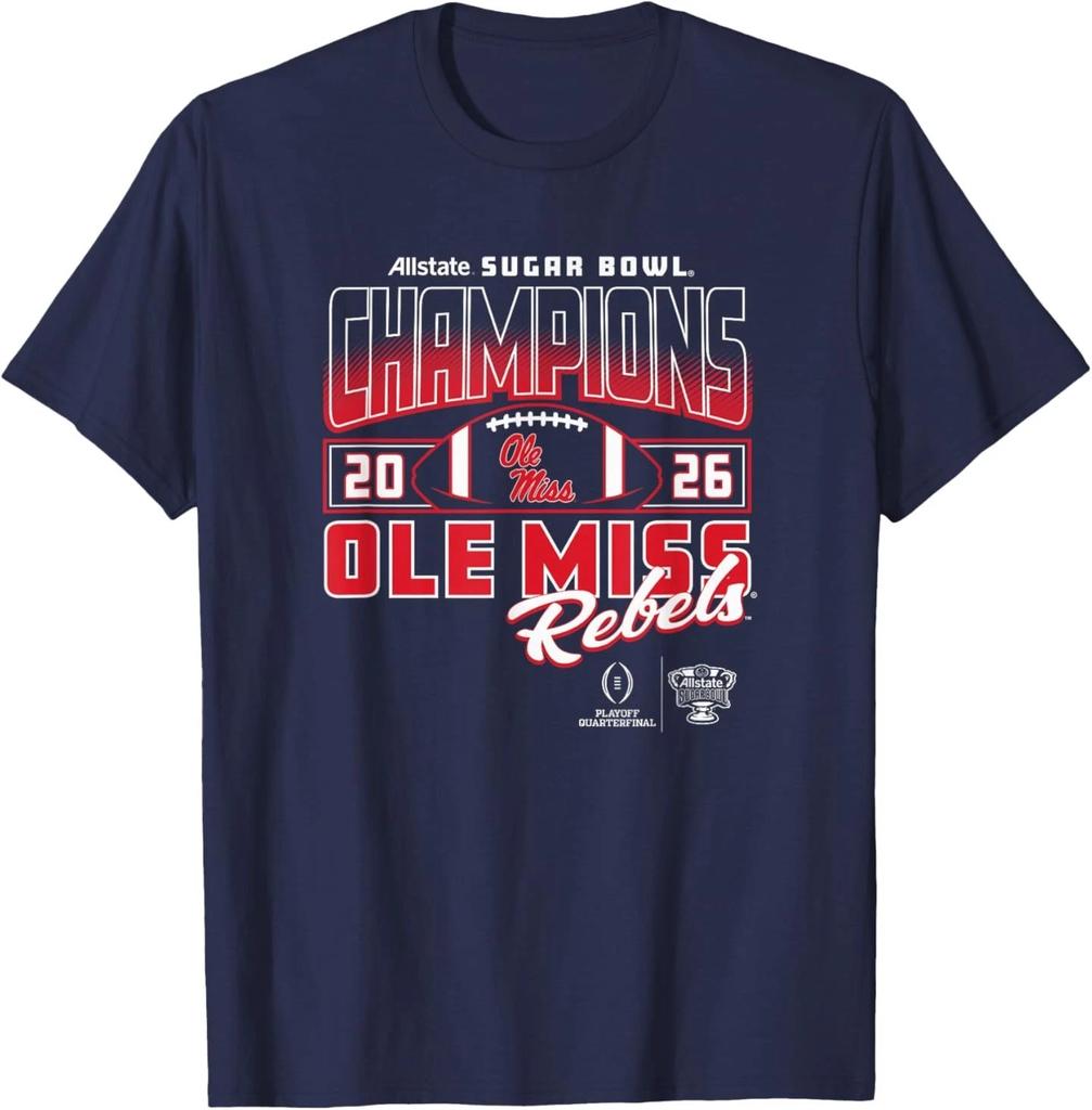 Mississippi Ole Miss Rebels Sugar Bowl Champs 2026 CFP Navy 100% Cotton T-shirt Mens Tees Top