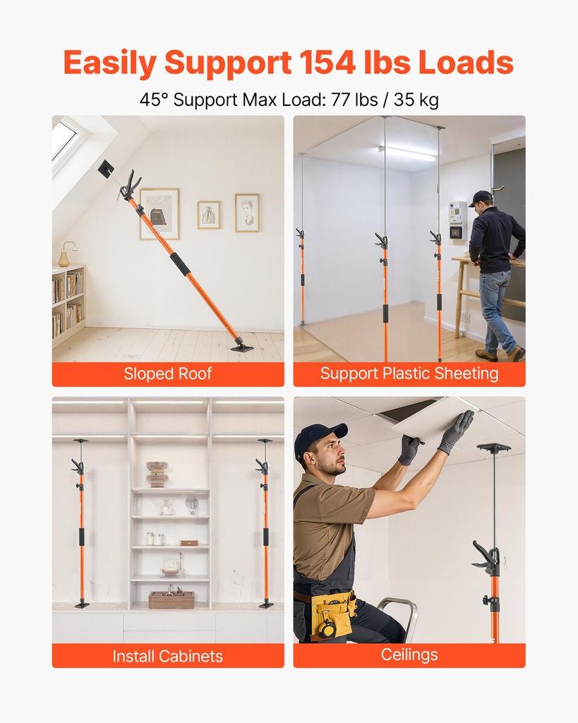 Cabinet Jack Support Pole, 4-Pack, 116-290 cm Steel Telescopic Quick Support Rod, Adjustable 3rd Hand System up to 70 kg Capacity for Installing