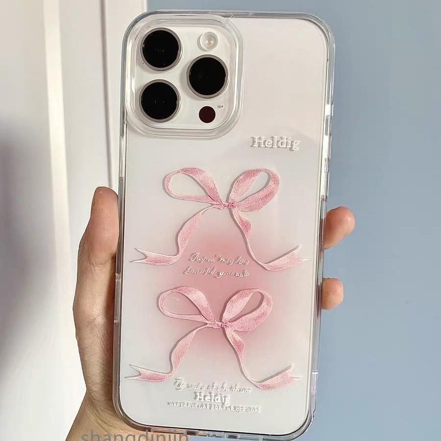 Прозрачный жесткий чехол с розовым бантом для iPhone 16 Pro/17 Pro Max