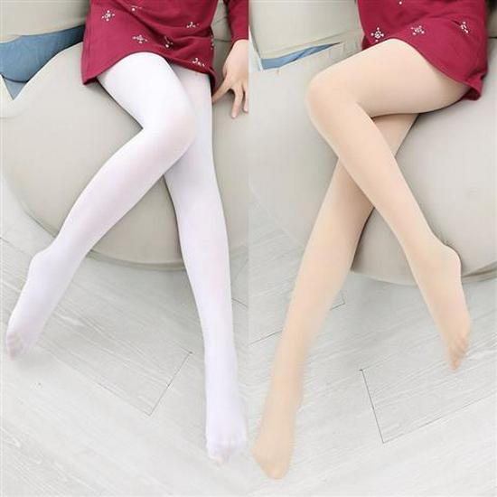 Girls' Velvet Thickened Winter Leggings – White Dance Pantyhose and Outerwear for Kids