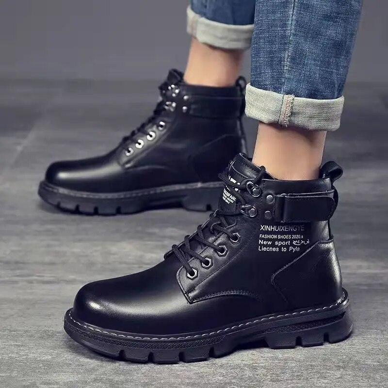 Winter Shoes Casual Men'S Boots Lace-Up Comfortable Leather Martern Boot Male Brand Designer Ankle Booties Fashion Men Shoe