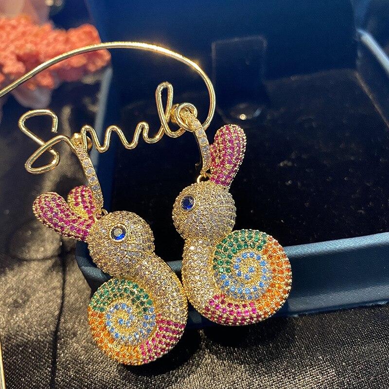 Серьги из серебра 925 пробы с иглами, красочные милые ювелирные изделия в виде животных, серьги в форме улитки для женщин, кольцо с микро-набором, серьги с кубическим цирконием, роскошные ювелирные изделия