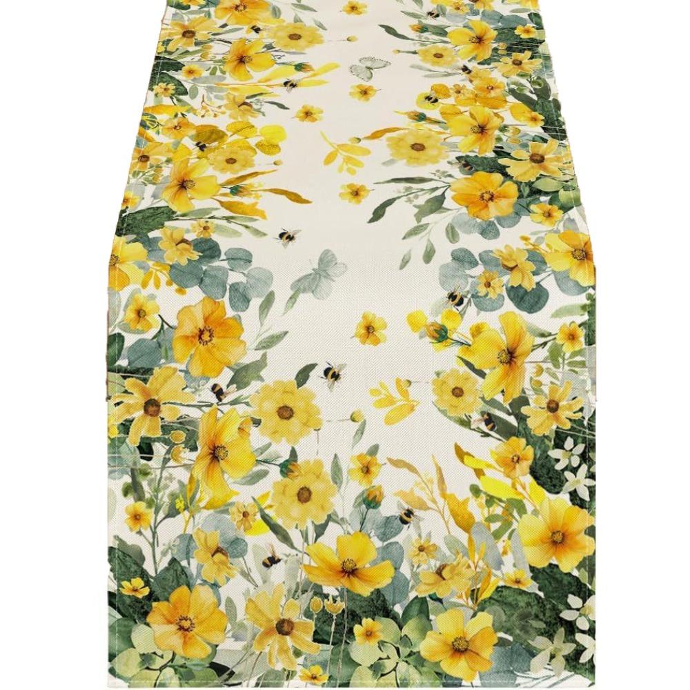 Vintage Linen Table Runner Flower Printed Tablecloth Home Decoration Table Cover  Table Decor