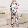Женский рождественский пижамный комплект с принтом, женские короткие рукава, длинные брюки, комплект из двух предметов, застегивающийся на пуговицы, домашняя одежда