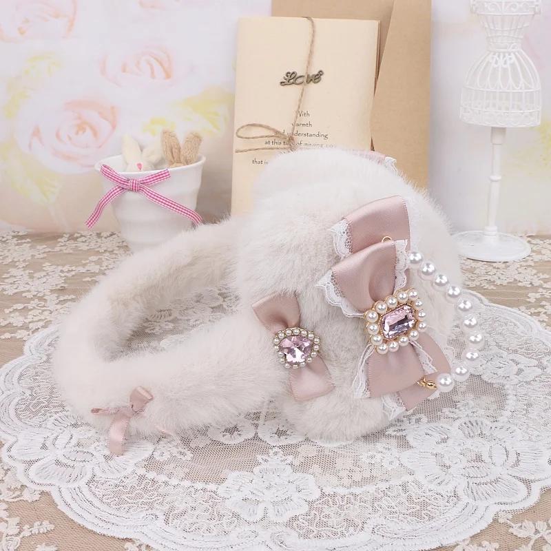 Японские наушники ручной работы Lolita Sweet Big Knot Warm Ear Protector Ear Cover Зимние теплые наушники