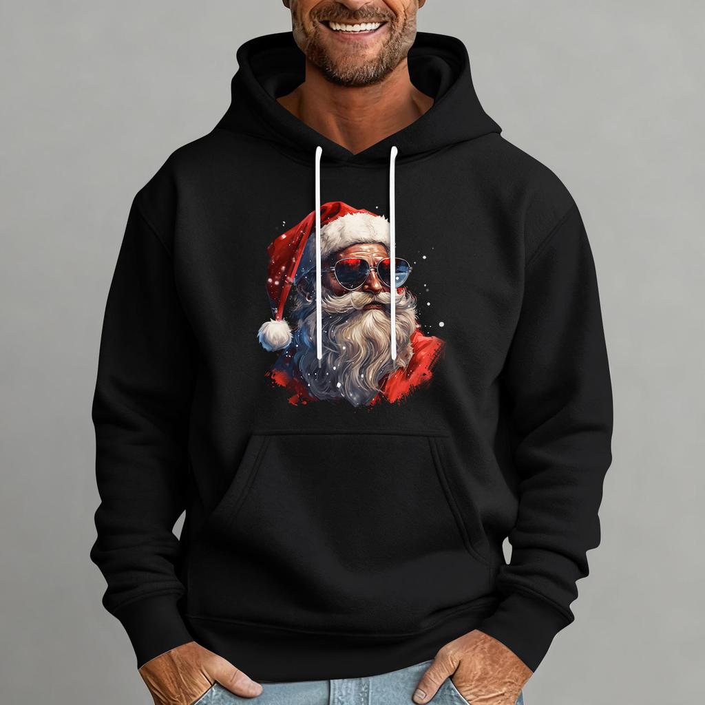 Мужской рождественский свитшот с капюшоном, повседневный, спортивный, удобный, с цветными блоками и принтом