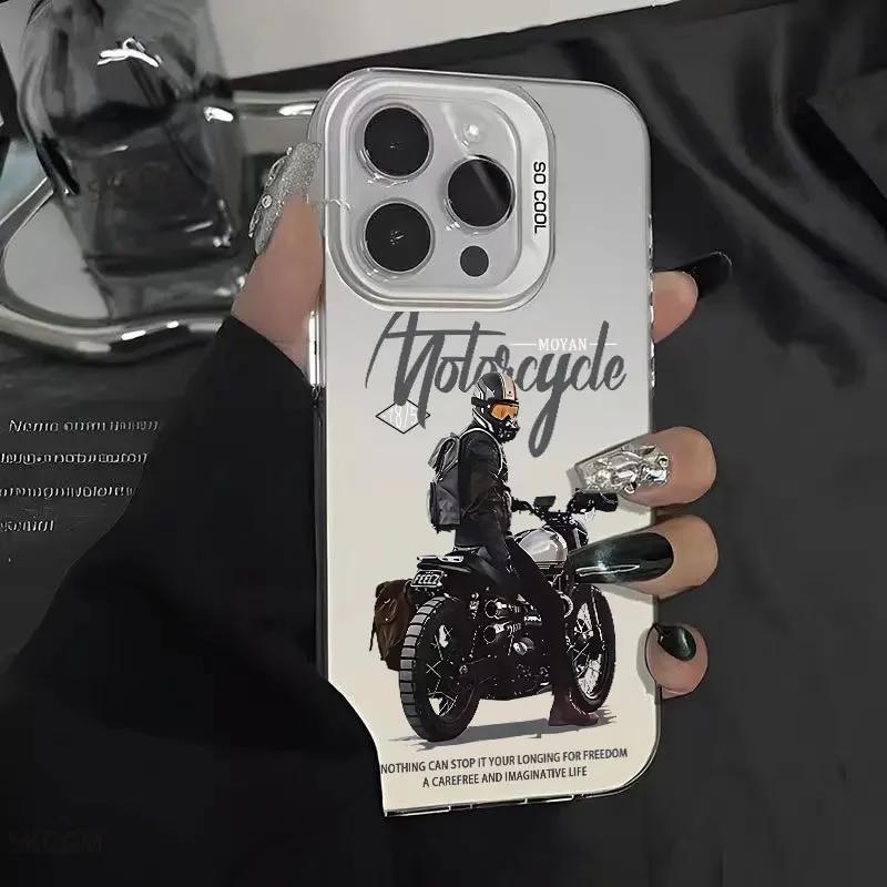 Модный крутой чехол для телефона в стиле байкера для iPhone 16 Pro Max 11 12 13 14 15 X XS MAX XR 7 8 Plus SE 2020 Цветной серебристый чехол