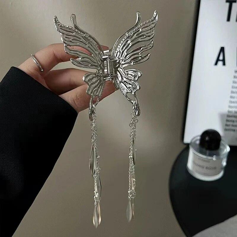 Exquisite Metal Butterfly Hair Claw Fashion Ponytail Clip Hairgrips Hairpin Elegant Ribbon Hair Clip Girls Vintage Hair Accessories