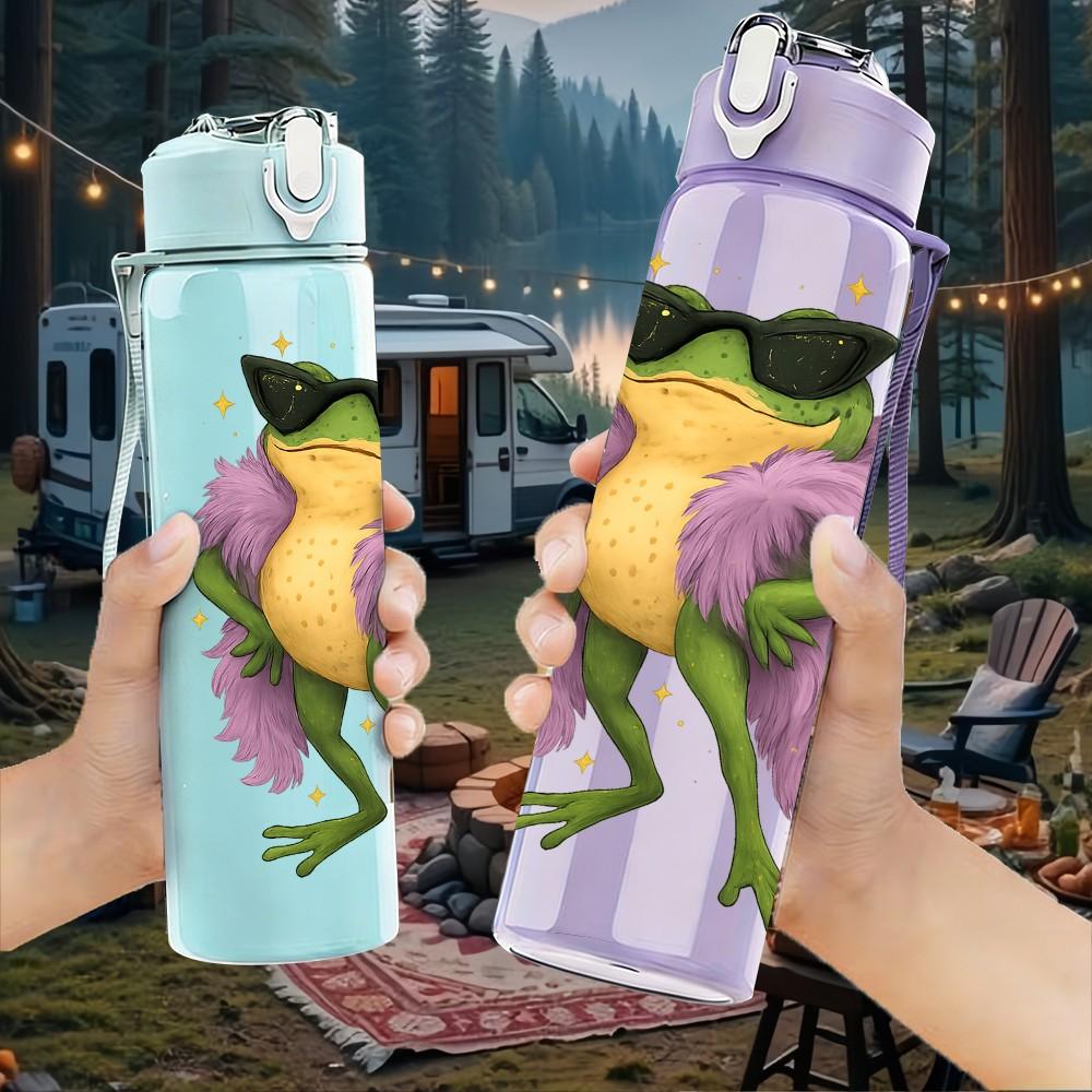 1PC Flamingo Suit Frog Cartoon 750ml Color Plastic Sports Water Bottle Leakproof Flip Straw Lid Suitable for Sports Office Home Use