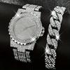 2 шт. Роскошный женский набор браслетов и часов, Модные женские кварцевые наручные часы с циферблатом со стразами, Элегантный женский набор браслетов и часов
