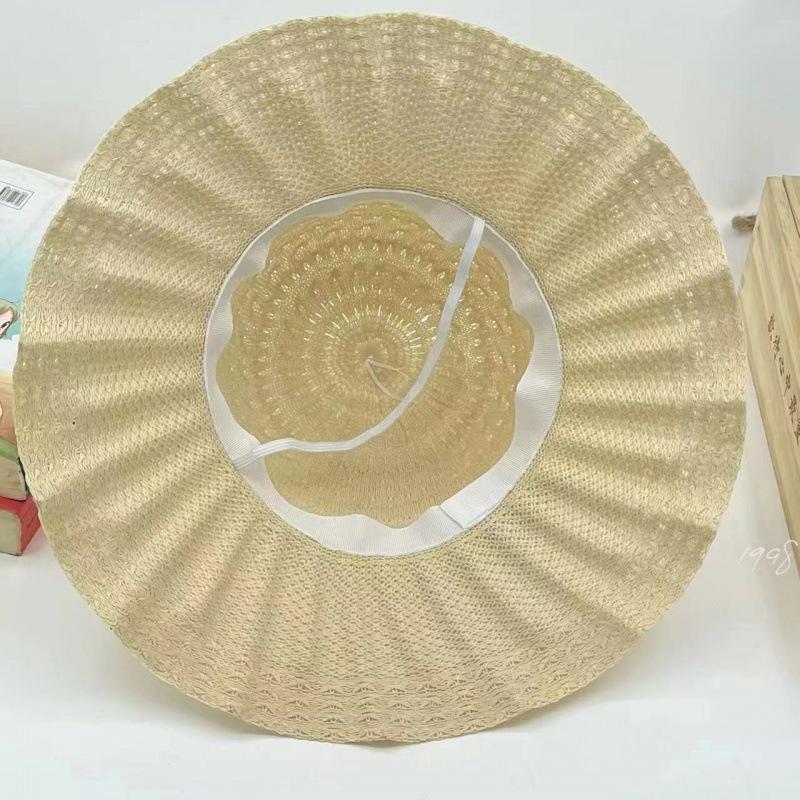 Wide Brim Uv Protection Straw Hat Fashion Casual Breathable Beach Cap Bucket Hat Summer Sun Hat