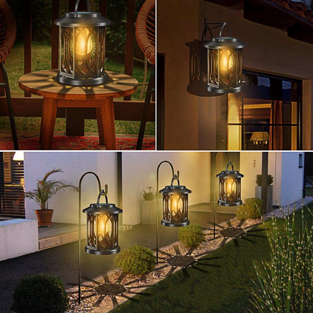 Solar Hanging Lanterns Garden Retro Solar Wall Light Outdoor Waterproof Solar Powered Light with Buld  Patio Yard Festival Decor
