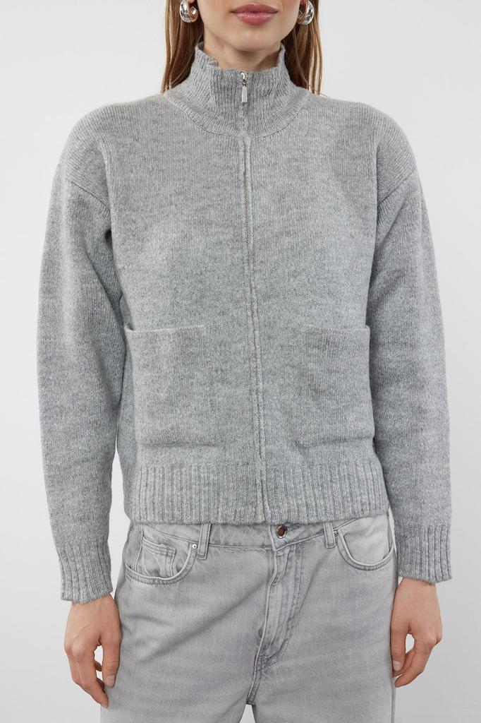 Women's Elegance Style Cardigan Black Soft Textured Zipper Knitwear Cardigan