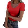 Ladies Slim Bottom T-shirt Fashion Casual Solid Colour V-Neck Pullover Short Sleeve Top