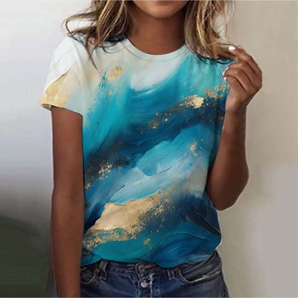 Новая женская уличная модная футболка Dreamy Star 3D Printed Short Sleeve Универсальный повседневный свободный топ с круглым вырезом Женская одежда