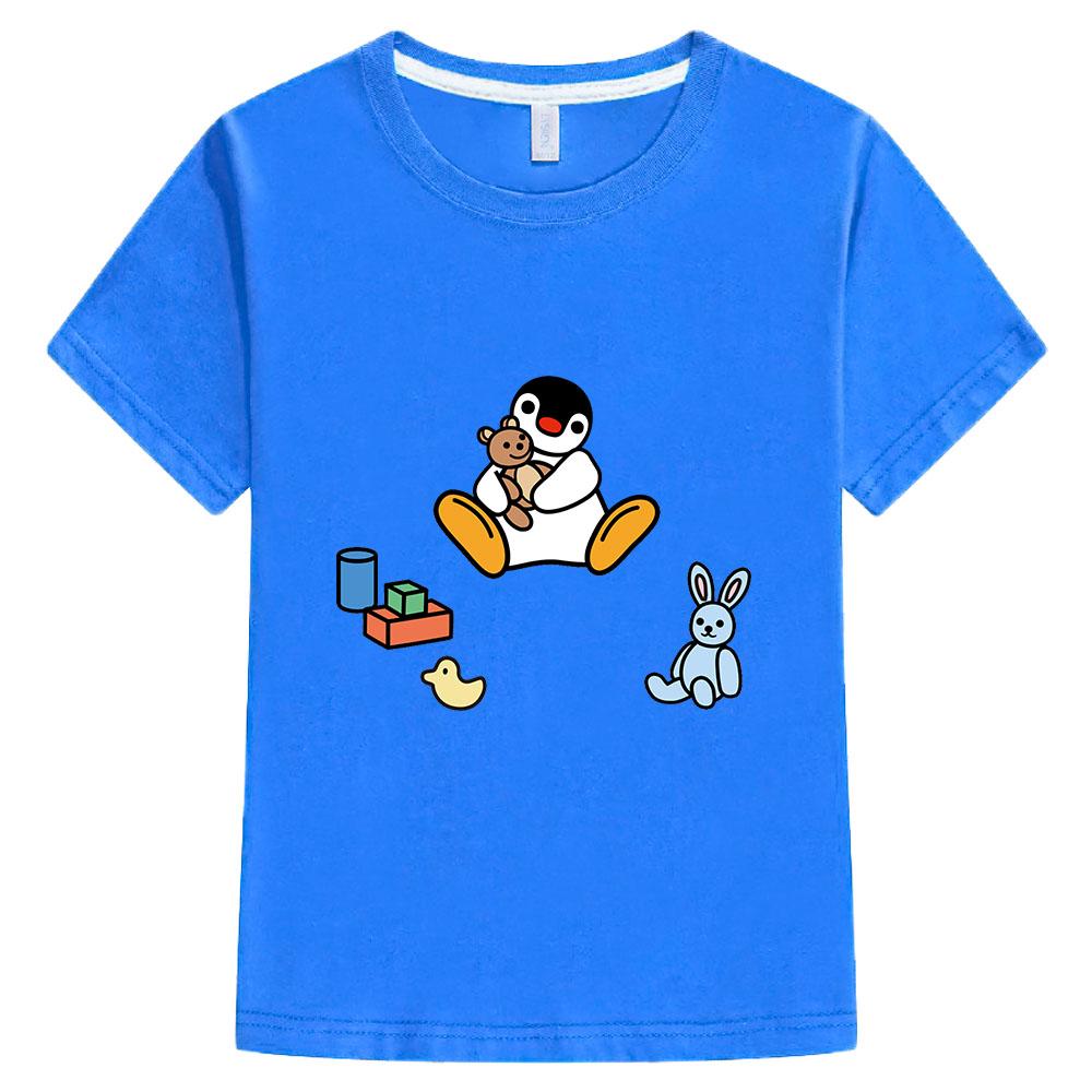 Детская футболка Pingu 100% хлопок Кавайный Мультяшный принт для мальчиков Девочек Круглый вырез Одежда Спортивная Модная Верхняя одежда Манга Короткие рукава Лето