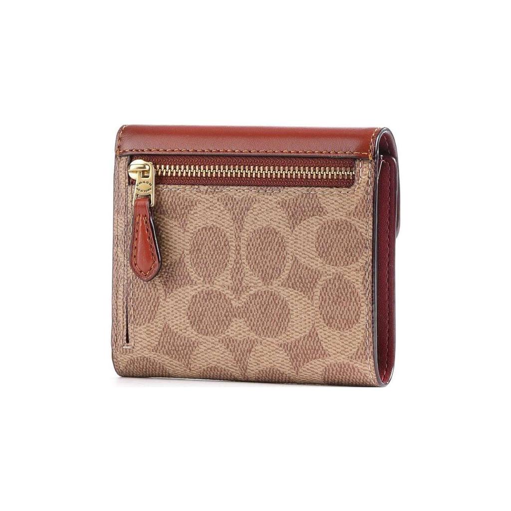 Coach Wyn 11 Color Block Faux Leather Wallet Small Women Wallet Red Brown C2329-B4NQ4