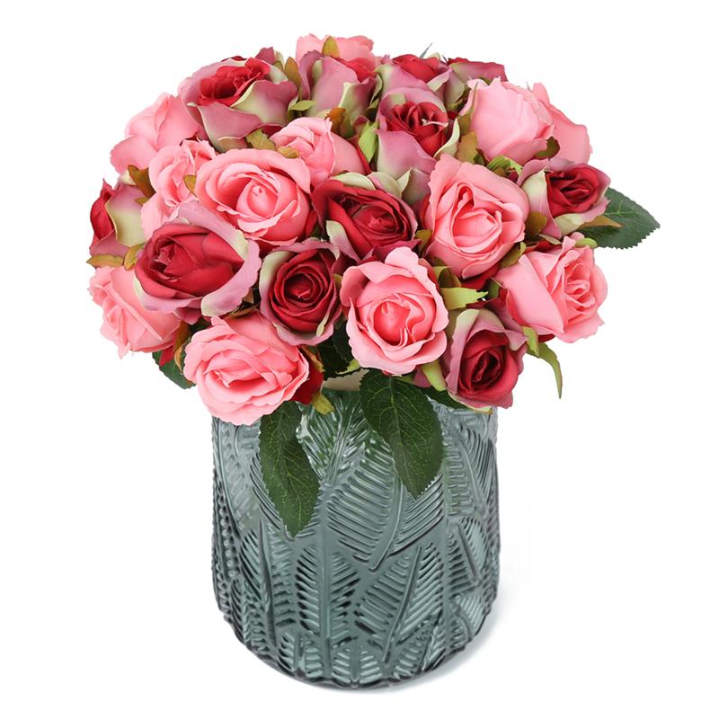 24 Pcs/lot Fake Flowers Rose Artificial Flowers Wedding Bouquet Silk Rose Flower for Home Party Decoration