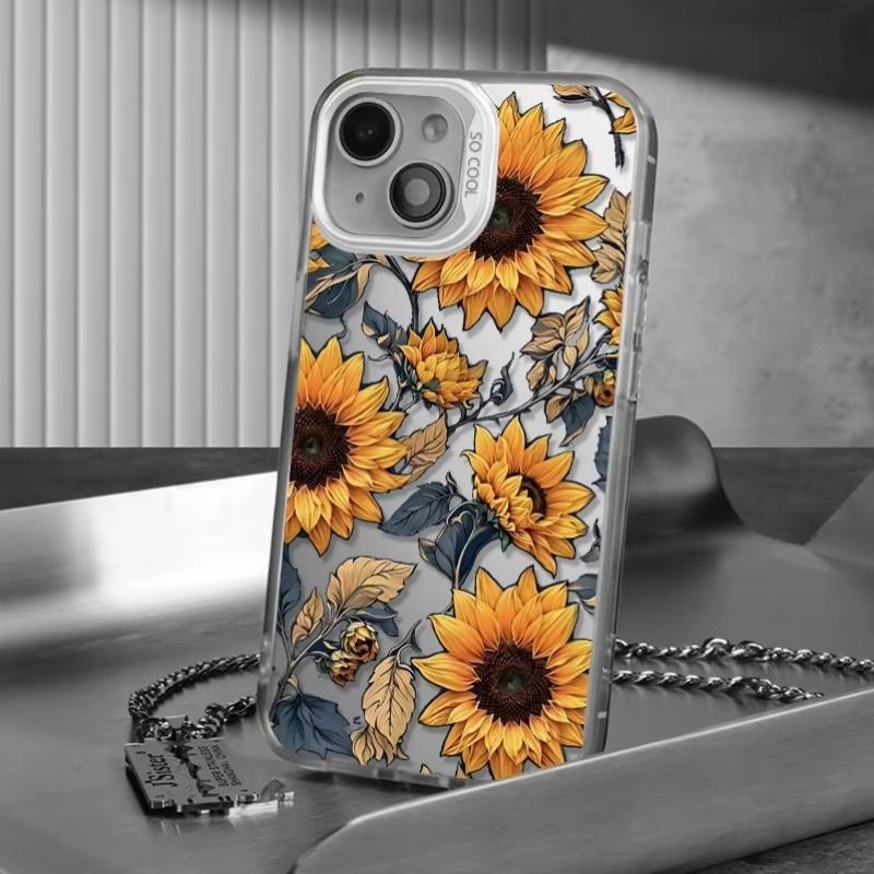 Роскошный чехол для телефона с узором подсолнуха для iPhone 17 Air 16e 16 Pro Max 15 14 Plus 13 12 Mini 11 Pro, противоударная силиконовая задняя крышка