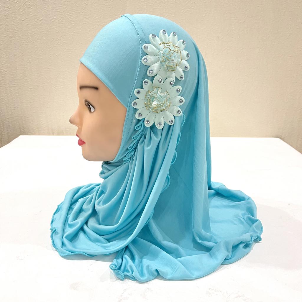 H081 красивый хиджаб для маленькой девочки с цветами, симпатичные шапочки-хиджабы, женские шапочки, подойдут девочкам от 2 до 6 лет