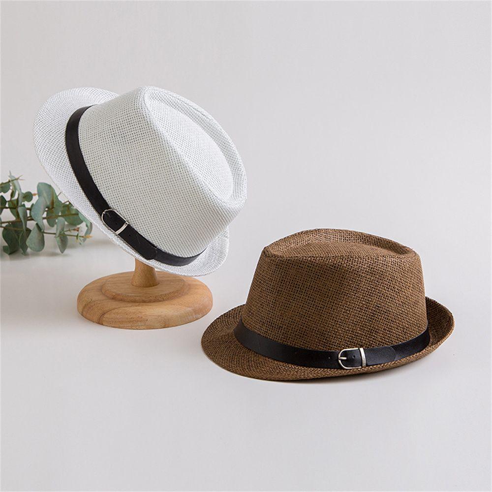 Breathable Summer Beach Wide Brim Sun Hat Jazz Hat Straw Panama Cap Cowboy Fedora Hat